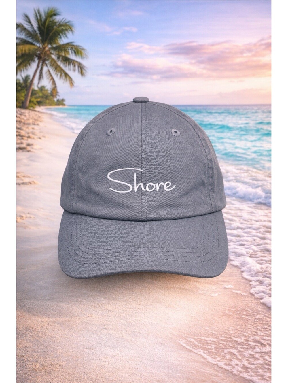 Shore Embroidered Gray Baseball Cap Adjustable Casual Beach Hat Unisex